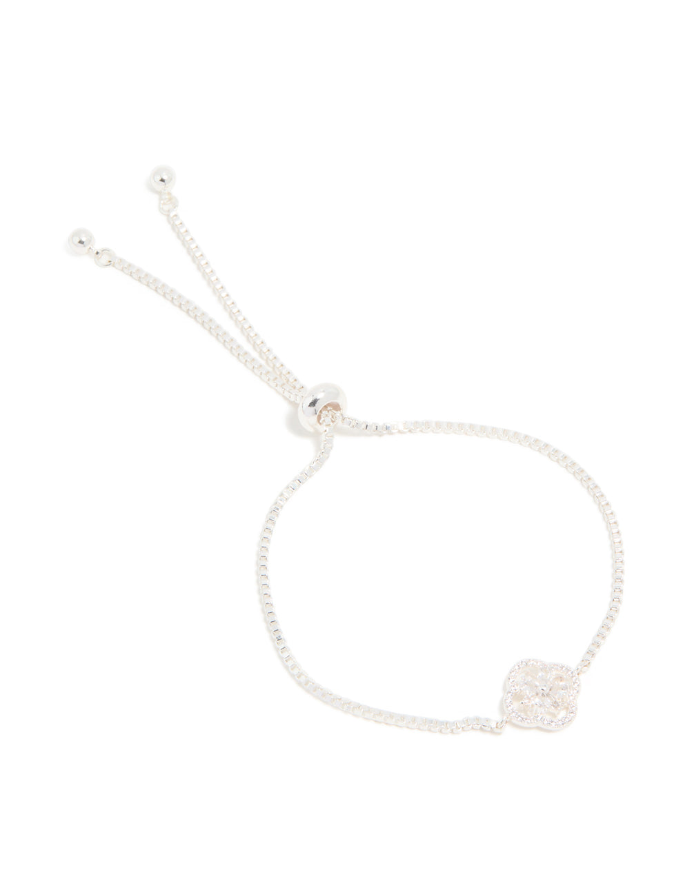Silver Plated Cubic Zirconia Flower Toggle Bracelet