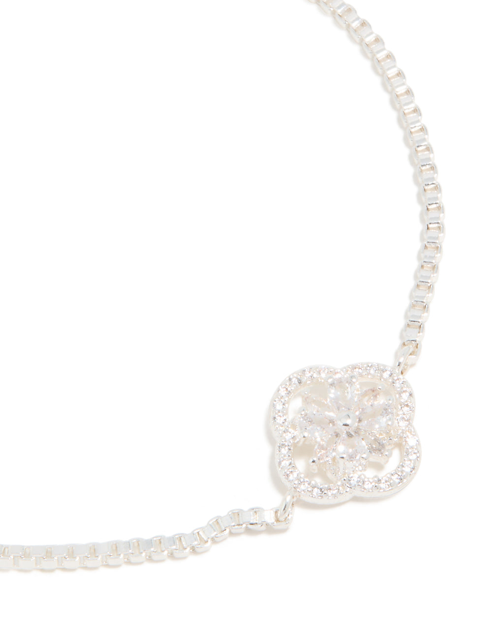 Silver Plated Cubic Zirconia Flower Toggle Bracelet