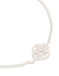 Silver Plated Cubic Zirconia Flower Toggle Bracelet - link has visual effect only