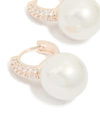 Rose Gold Plated Large Pearl & Cubic Zirconia Huggie Earrings - link has visual effect only