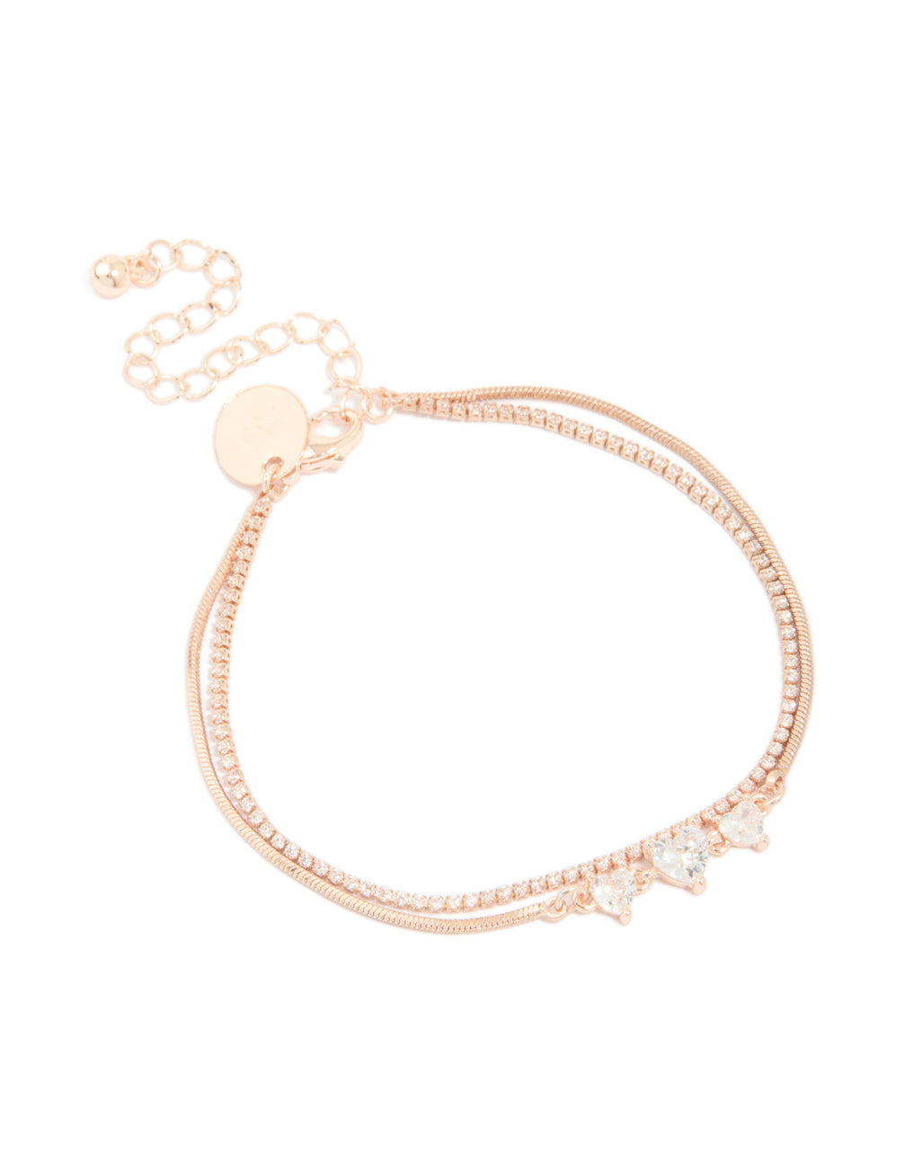 Rose Gold Plated Cubic Zirconia Heart Tennis Layered Bracelet