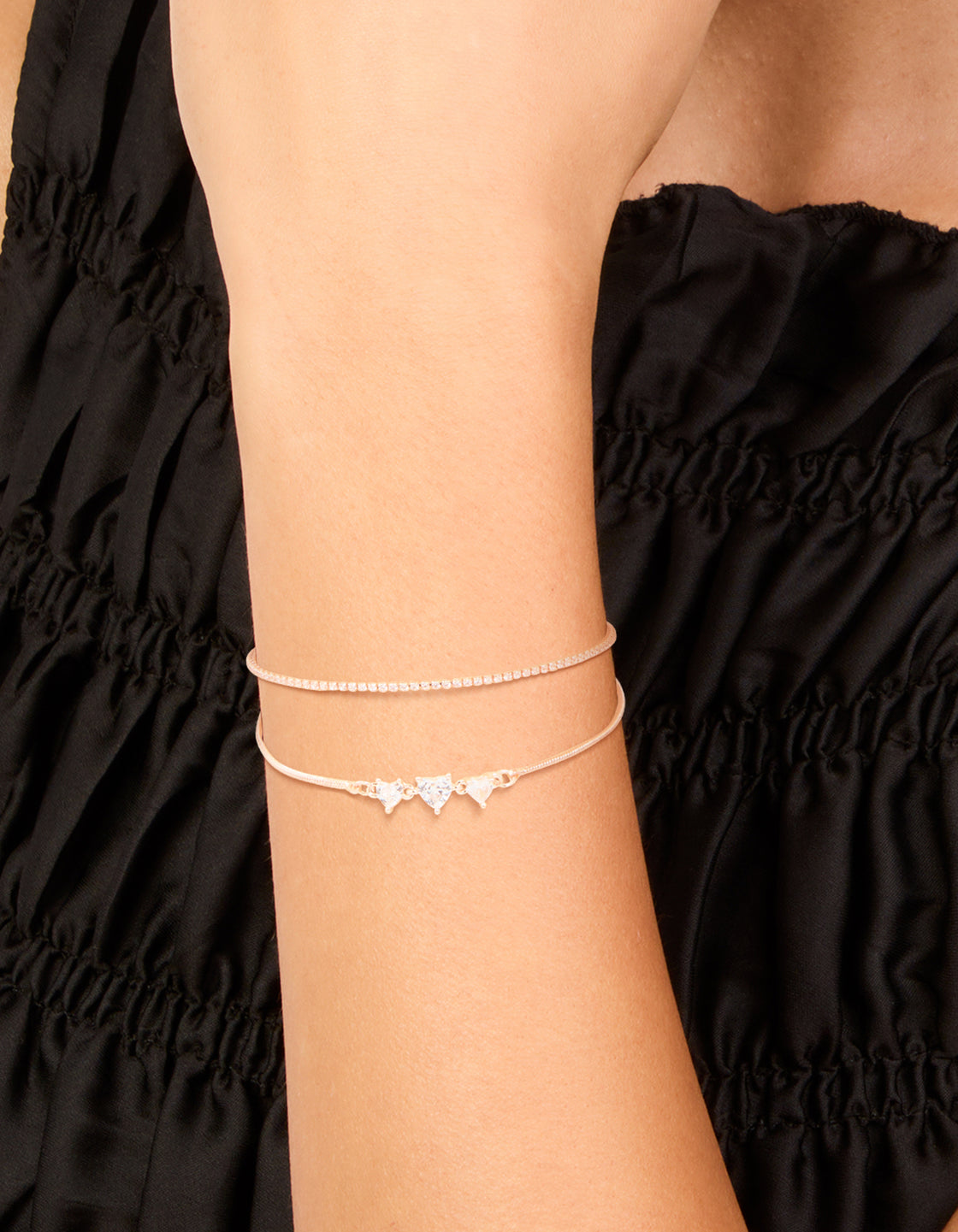 Rose Gold Plated Cubic Zirconia Heart Tennis Layered Bracelet