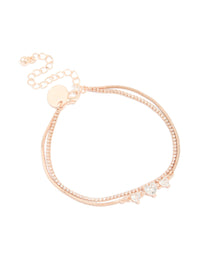 Rose Gold Plated Cubic Zirconia Heart Tennis Layered Bracelet - link has visual effect only