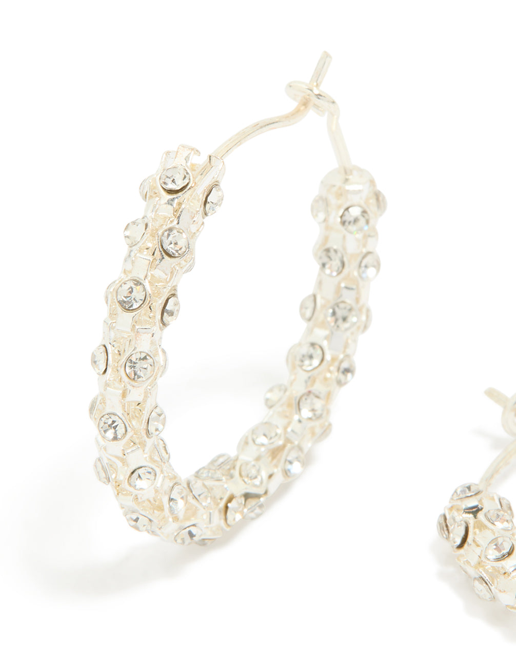 Silver Plated Diamante Medium Hoop Earrings