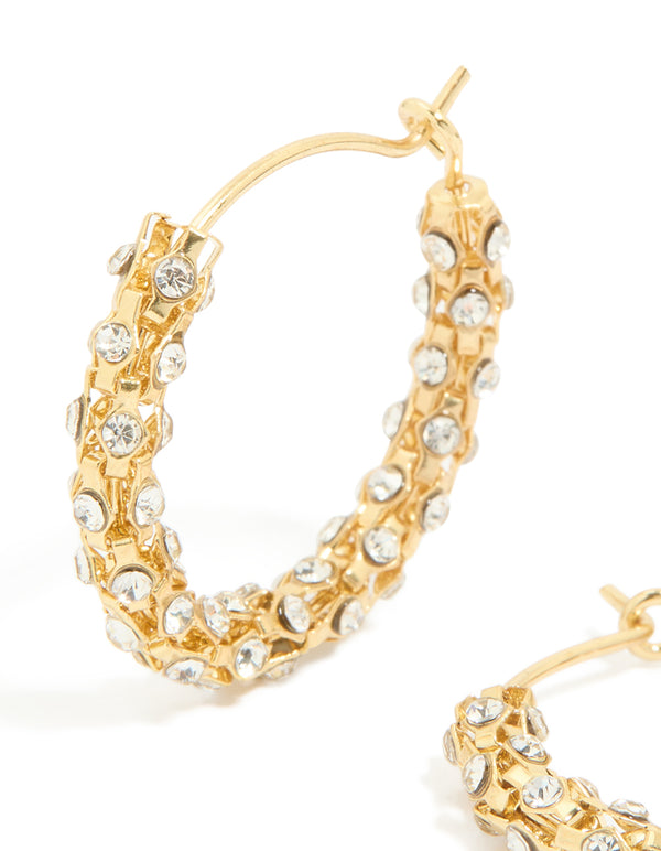 Gold Plated Diamante Medium Hoop Earrings