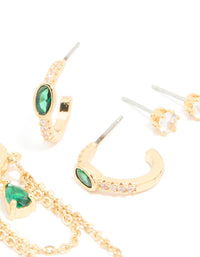 Gold Plated Emerald & Cubic Zirconia Cupchain Earrings 4-Pack - link has visual effect only