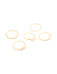 Gold Plated Cubic Zirconia Teardrop & Smooth Rings 5-Pack - link has visual effect only