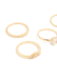 Gold Plated Cubic Zirconia Teardrop & Smooth Rings 5-Pack - link has visual effect only