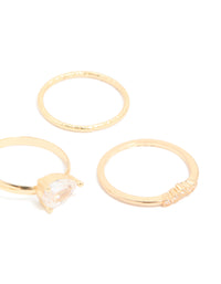 Gold Plated Cubic Zirconia Teardrop & Smooth Rings 5-Pack - link has visual effect only