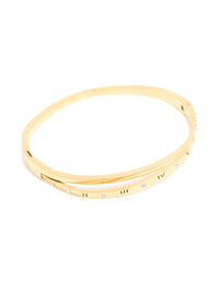Waterproof Gold Plated Stainless Steel Diamante Roman Numeral Hinged Bangle - link has visual effect only