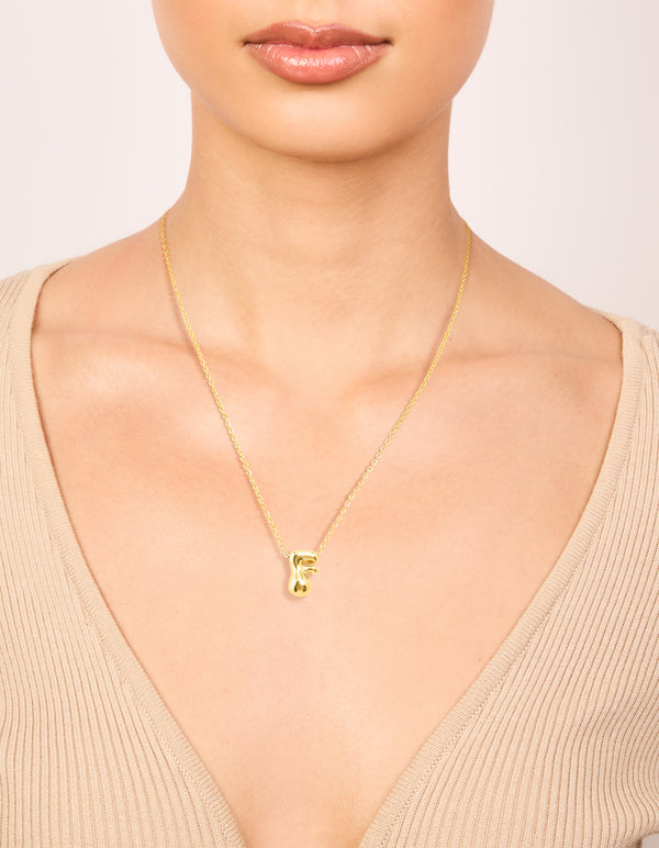 Waterproof Gold Plated Stainless Steel Large Bubble Letter F Necklace
