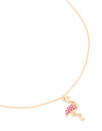 Gold Pink Diamante Flamingo Pendant Necklace - link has visual effect only