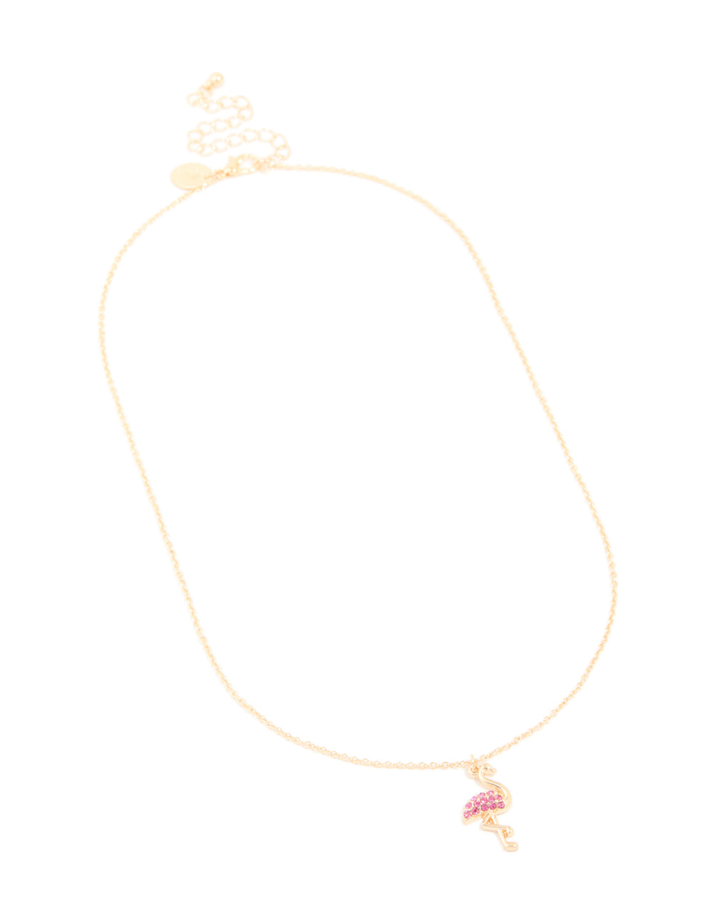Gold Pink Diamante Flamingo Pendant Necklace