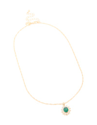 Gold Oval Green Diamante Pendant & Twisted Chain Necklace - link has visual effect only