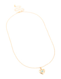 Gold Diamante Heart Evil Eye Pendant Necklace - link has visual effect only