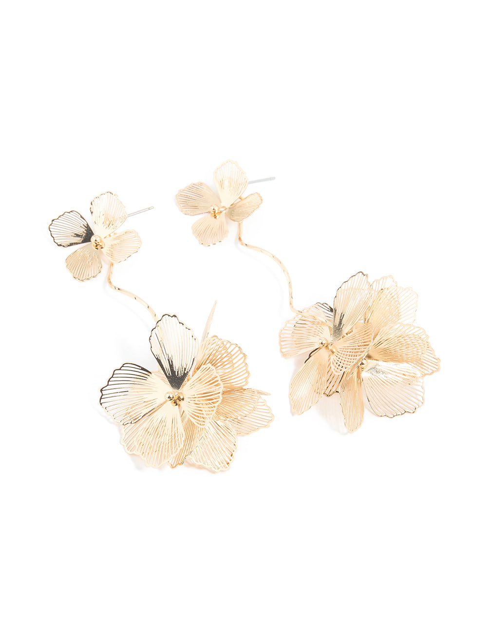 Gold Laser Cut Double Flower Drop Earrings