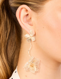 Gold Laser Cut Double Flower Drop Earrings - link has visual effect only