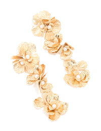 Gold Molten & Pearl Flower Drop Earrings - link has visual effect only