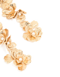 Gold Molten & Pearl Flower Drop Earrings - link has visual effect only