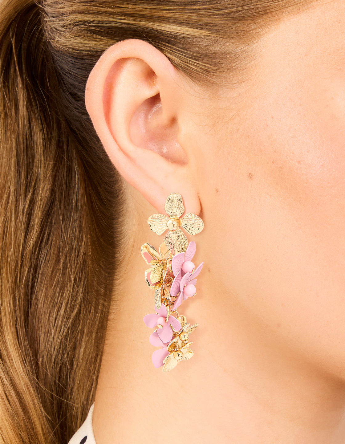 Gold Cascading Flower Drop Earrings
