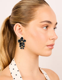Gold Black Enamel Double Flower Drop Earrings - link has visual effect only