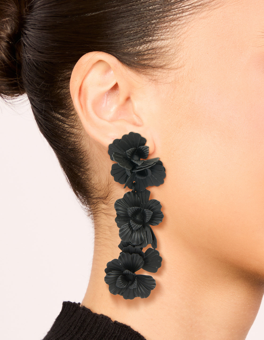 Black Coated Metal Floral Drop Earrings