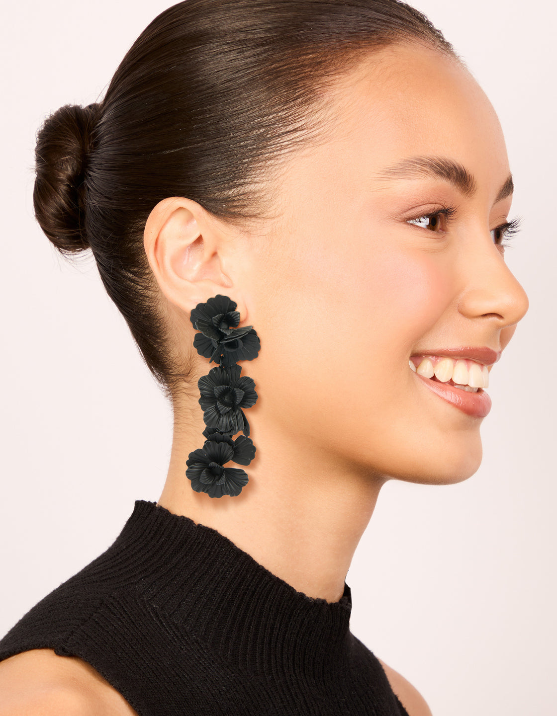 Black Coated Metal Floral Drop Earrings