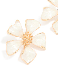 Gold White Enamel Flower Stud Earrings - link has visual effect only