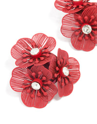 Red Coated Metal Diamante Laser Cut Multi-Flower Earrings - link has visual effect only