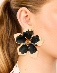 Gold Black Coated Metal Large Flower Stud Earrings - link has visual effect only