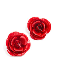 Red Coated Metal Rose Flower Stud Earrings - link has visual effect only