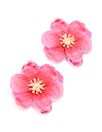 Gold Pink Coated Metal Textured Flower Stud Earrings - link has visual effect only