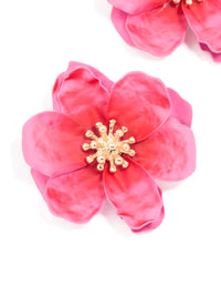Gold Pink Coated Metal Textured Flower Stud Earrings - link has visual effect only