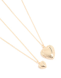 Gold Heart Locket Necklaces 2-Pack - link has visual effect only
