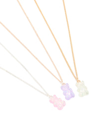 Mixed Metal Holographic Teddy Bear Necklaces 3-Pack - link has visual effect only