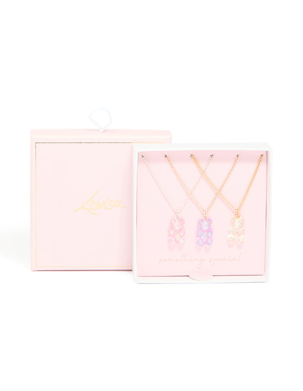 Mixed Metal Holographic Teddy Bear Necklaces 3-Pack
