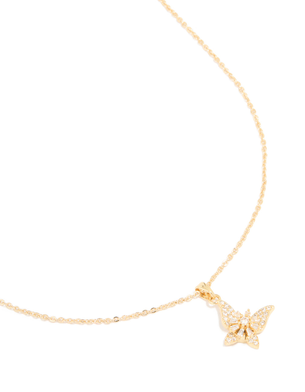 Gold Plated Cubic Zirconia Spinning Butterfly Necklace