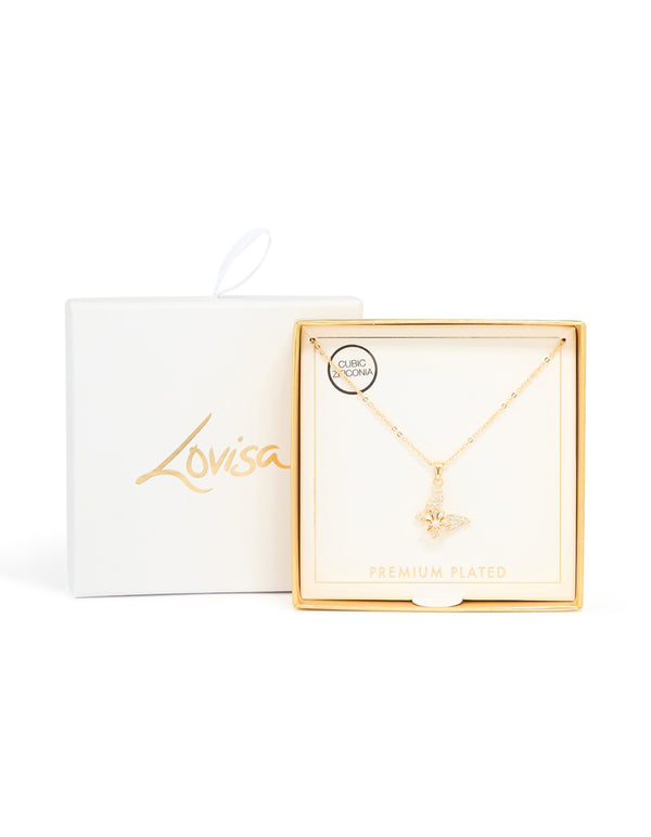 Gold Plated Cubic Zirconia Spinning Butterfly Necklace