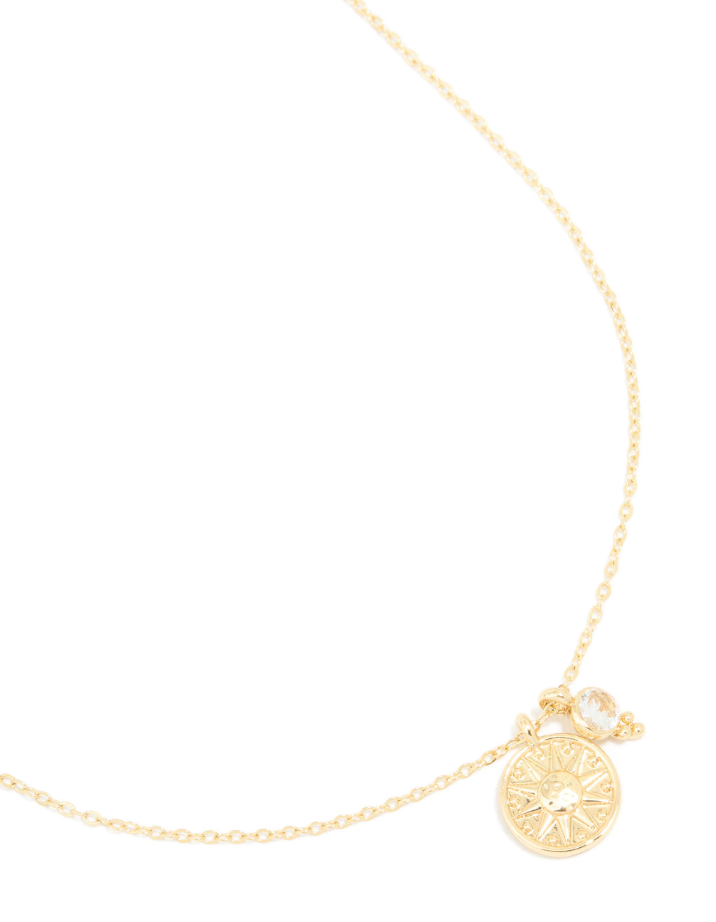Gold Plated Cubic Zirconia & Star Disc Pendant Necklace