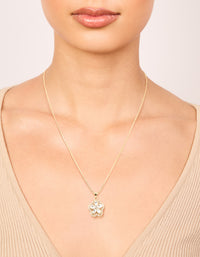 Gold Plated Diamante Flower Pendant Necklace - link has visual effect only
