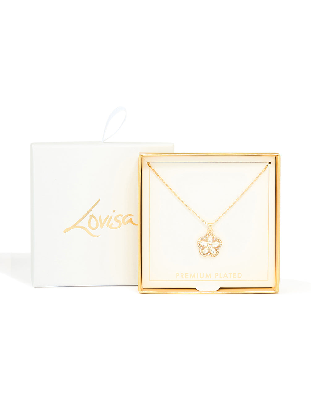 Gold Plated Diamante Flower Pendant Necklace