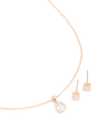 Rose Gold Diamante Solitaire Necklace & Earrings Set - link has visual effect only