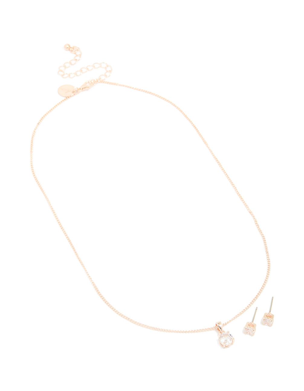 Rose Gold Diamante Solitaire Necklace & Earrings Set