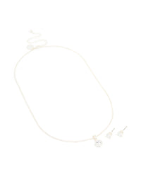 Silver Plated Cubic Zirconia Solitaire Necklace & Stud Earrings Set - link has visual effect only