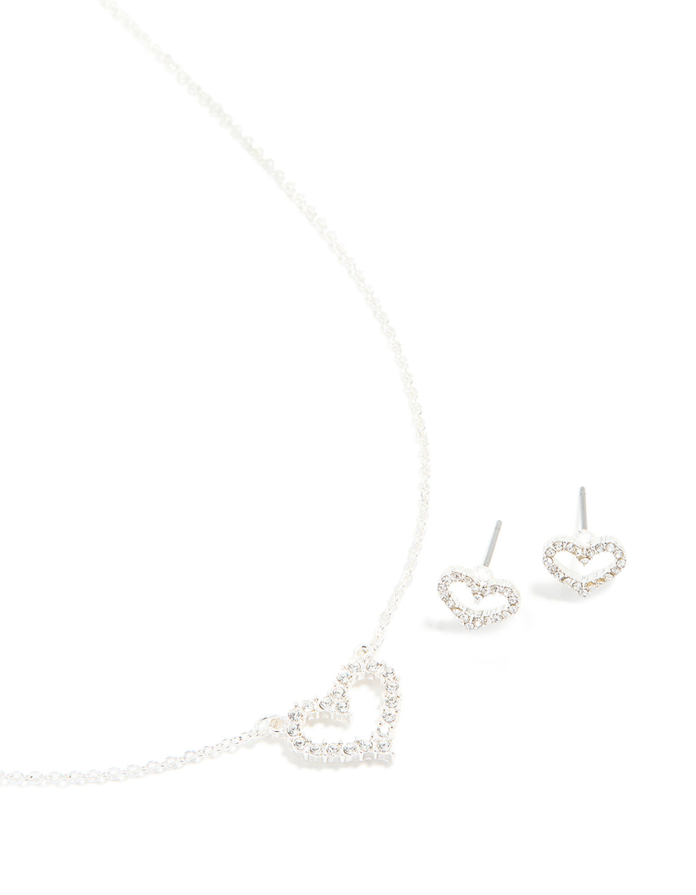 Silver Diamante Open Heart Necklace & Earrings Set