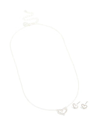 Silver Diamante Open Heart Necklace & Earrings Set - link has visual effect only