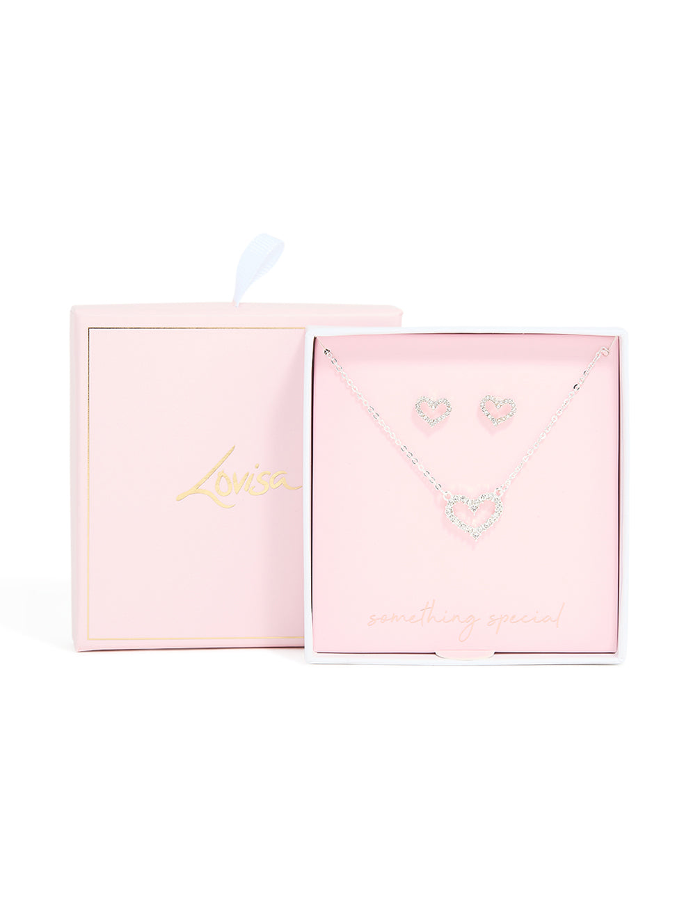 Silver Diamante Open Heart Necklace & Earrings Set