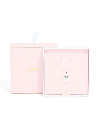 Silver Locket Necklace & Stud Earrings Set - link has visual effect only