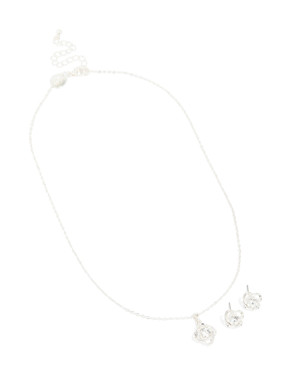 Silver Diamante Knotted Pendant Necklace & Stud Earrings Set