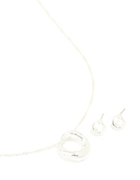 Silver Plated Twisted Circle Pendant Necklace & Earrings Set - link has visual effect only